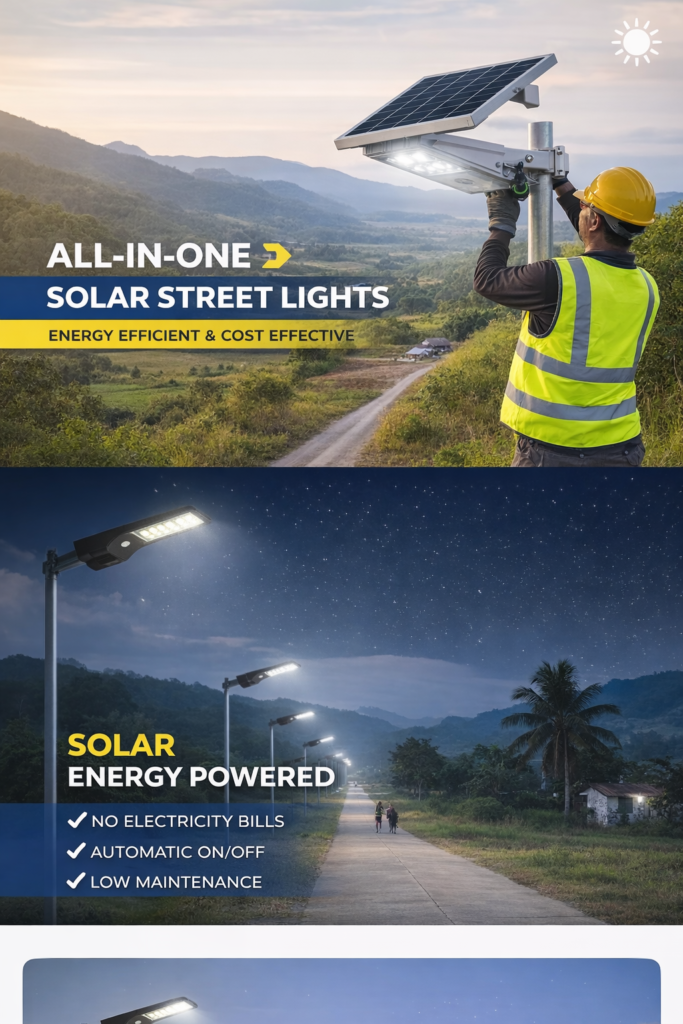solar street lights illuminating rural roads